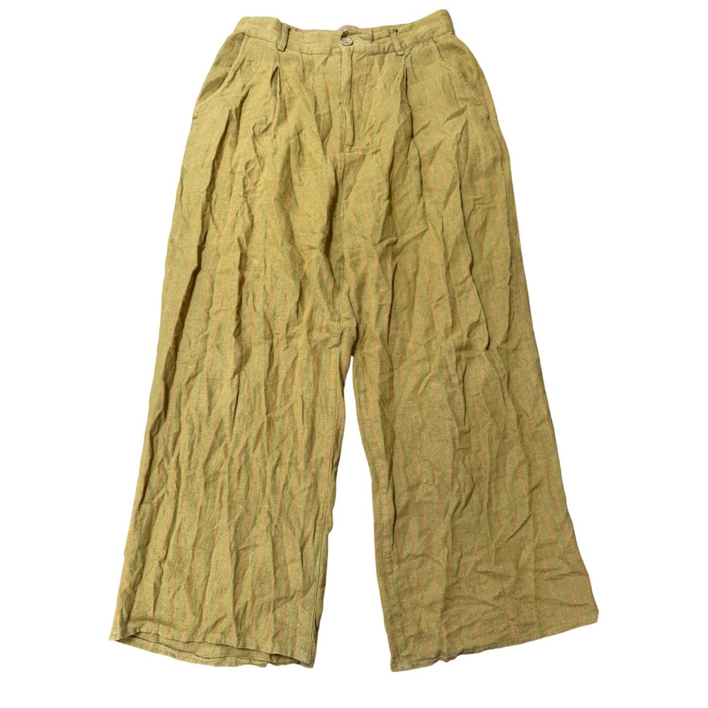 Urban Outfitters Wide Leg Pants Women M Mustard Yellow Excellent Linen Pinstripe